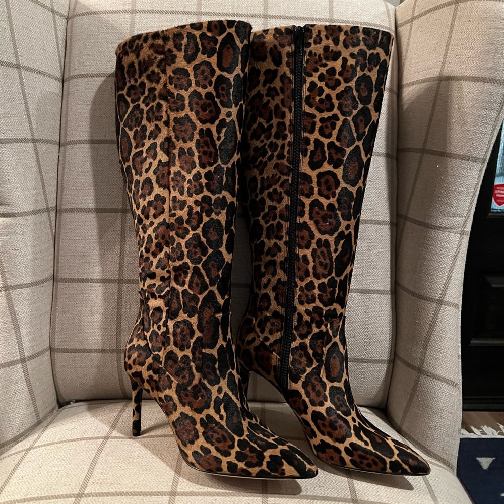 Antonio Melani Hendri Leopard Print Calf Hair Tall Heeled boots - Wide Calf